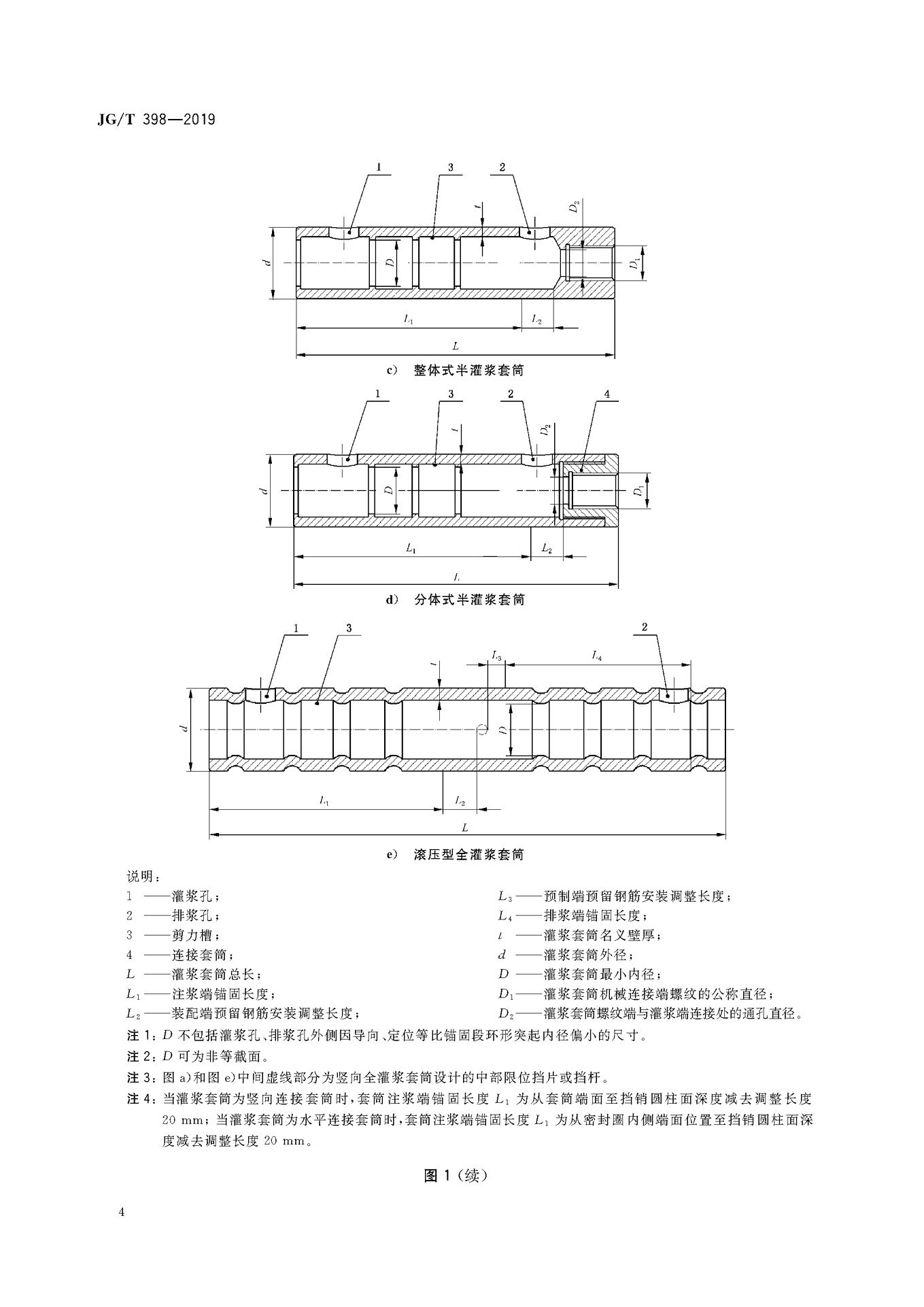 JGT 398-2019《钢筋连接用灌浆套筒》