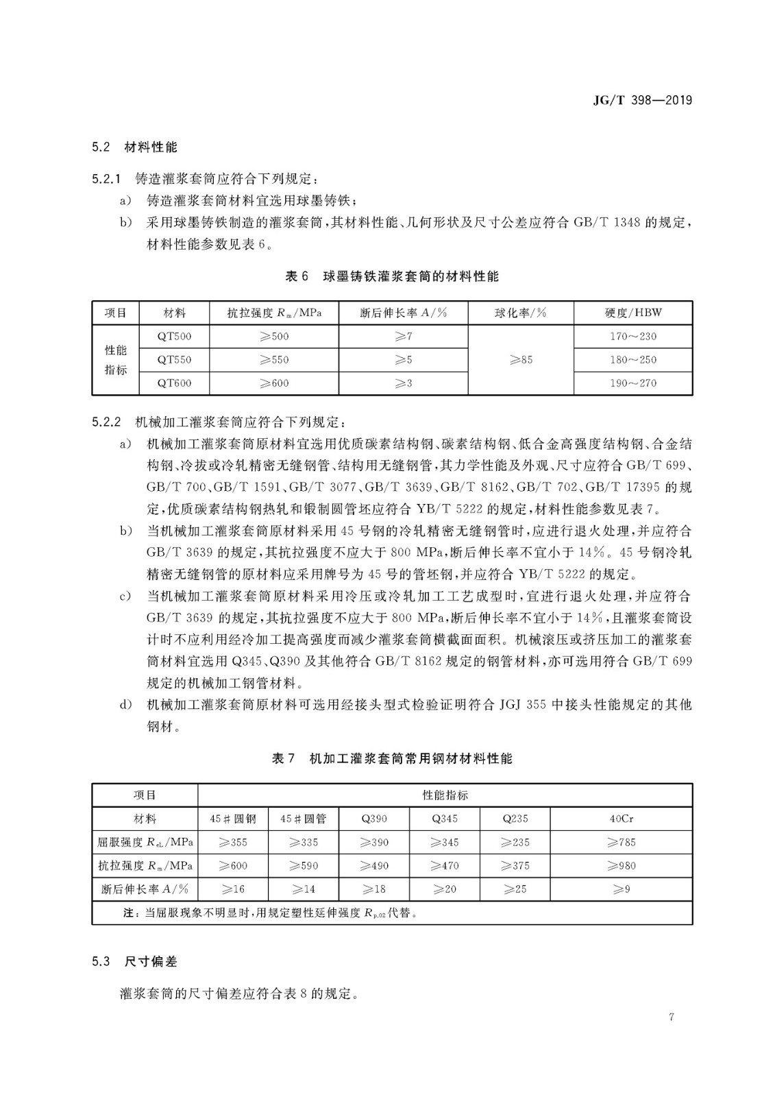 JGT 398-2019《钢筋连接用灌浆套筒》