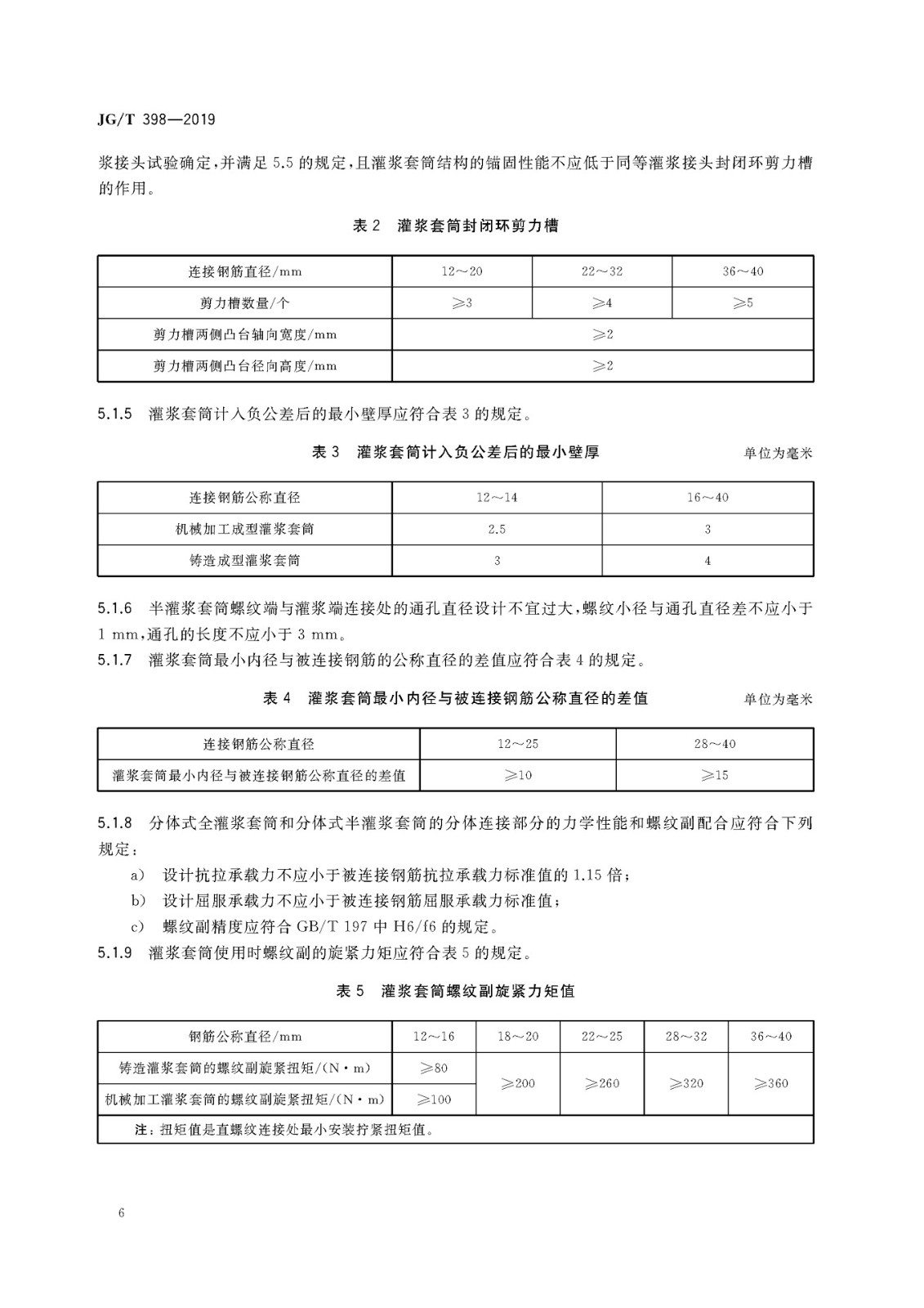 JGT 398-2019《钢筋连接用灌浆套筒》